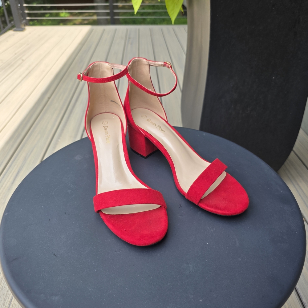 Dream Pairs Red Block Heel Sandals